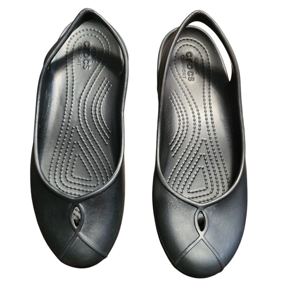 Crocs Olivia II Flat W Black Relaxed Slingback Iconic Comfort Slip On Size 8